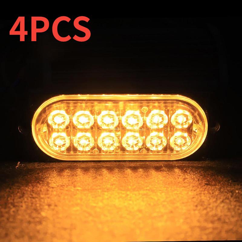 4PC 12LED High Light Truck Side Warning Light Emergency Light Amber Constant Warning Super Bright Side Warning Lamp Assembly 12V