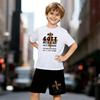 Boys 2 Piece Cross Print Outfit, Short Sleeve T-Shirt and Shorts Set for Kids Age 5-14, Black and White Sporty Casual Summer Clothes