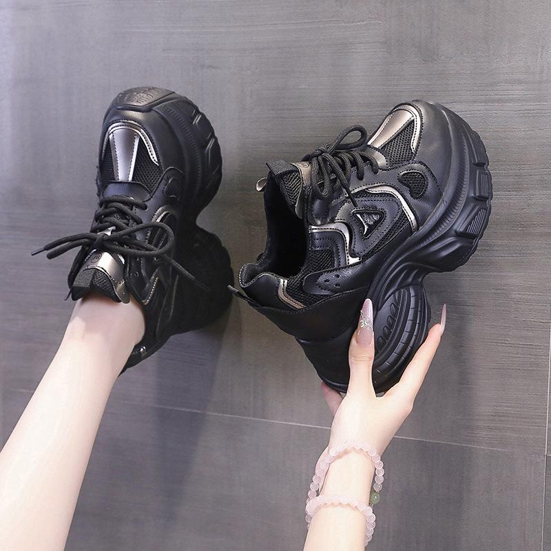 Platform muffin dad shoes women's autumn 2025 new fashion mesh rhinestone women's shoes casual sports little white shoes