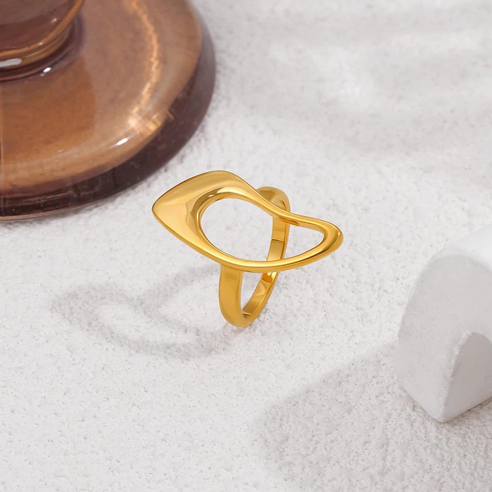 Stainless Steel Hollow Out Geometric Irregular Gold Color Rings Creative Statement Finger Ring Jewelry Accessories Dropshipping