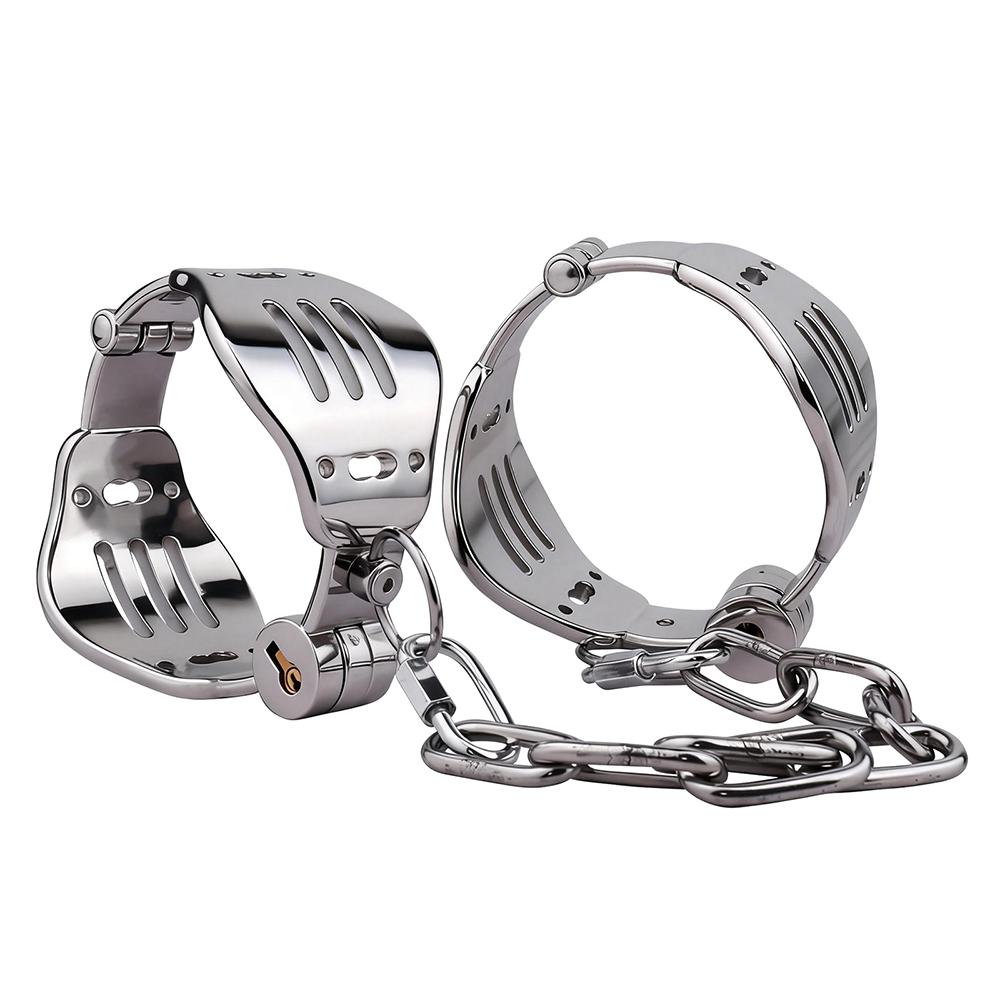 Metal Wrist & Ankle Cuff Chrome Plated Stainless Steel Wrist Cuff Anklet Metal Restraint Gear for Bondage Play Adult Sex Toys