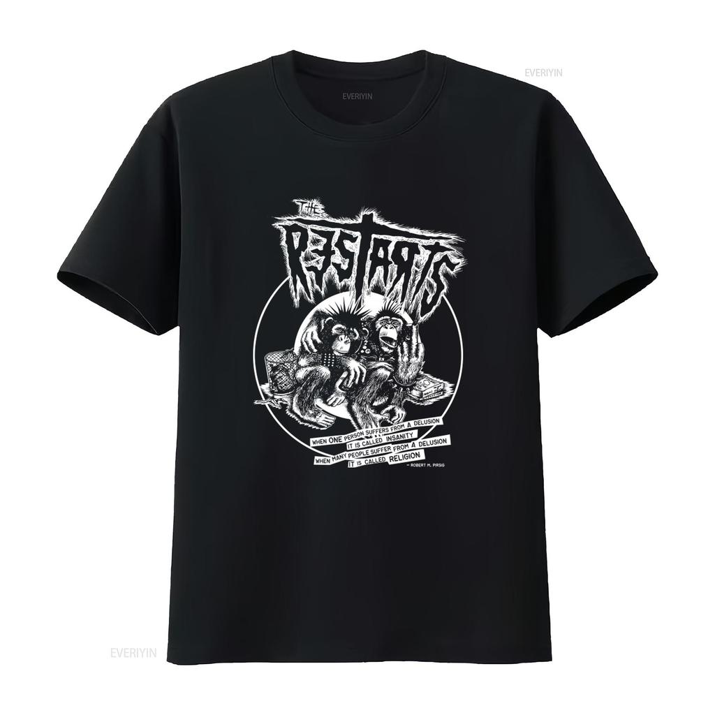 THE RESTARTS T Shirt Band Hardcore Anarcho Punk Rock Print with Monkey Design and Thought Provoking Quote Vintage Washed