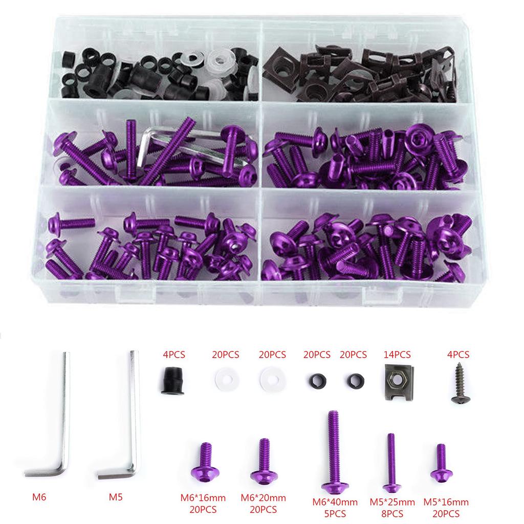 Frezon Universal Motorcycle Sport Bike Windshield Fairing Bolt Kit Fastener Clip Screws 177PCS Purple