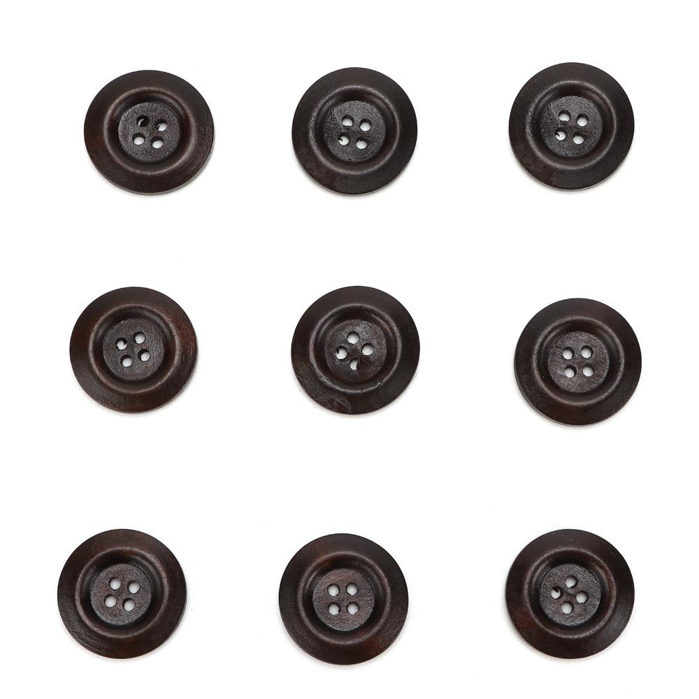 50pcs Dark Brown 4 Hole Buttons Wide Edge Sewing Buttons Craft Wooden Buttons  DIY Craft