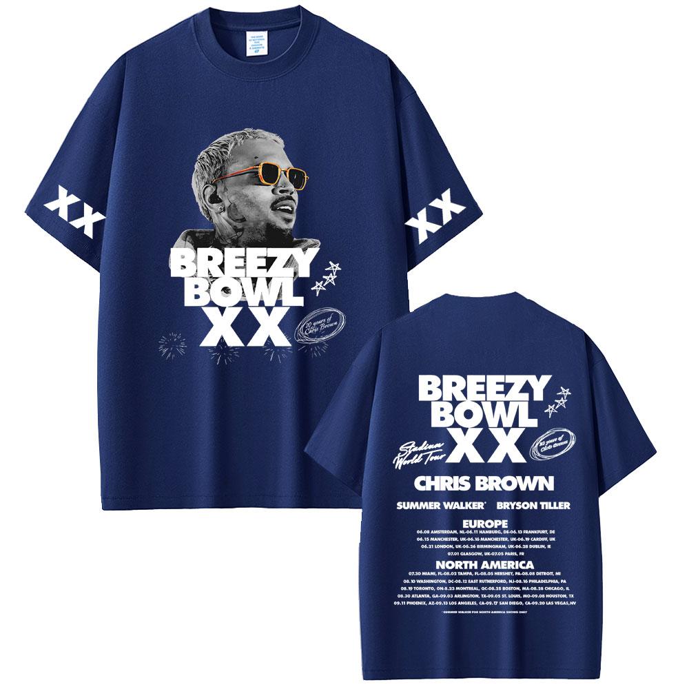 Rapper Chris Brown Breezy Bowl XX Tour 2025 Tshirt Unisex Women Hip Hop Fashion Oversized Short Sleeve T Shirts Streetwear Unisex