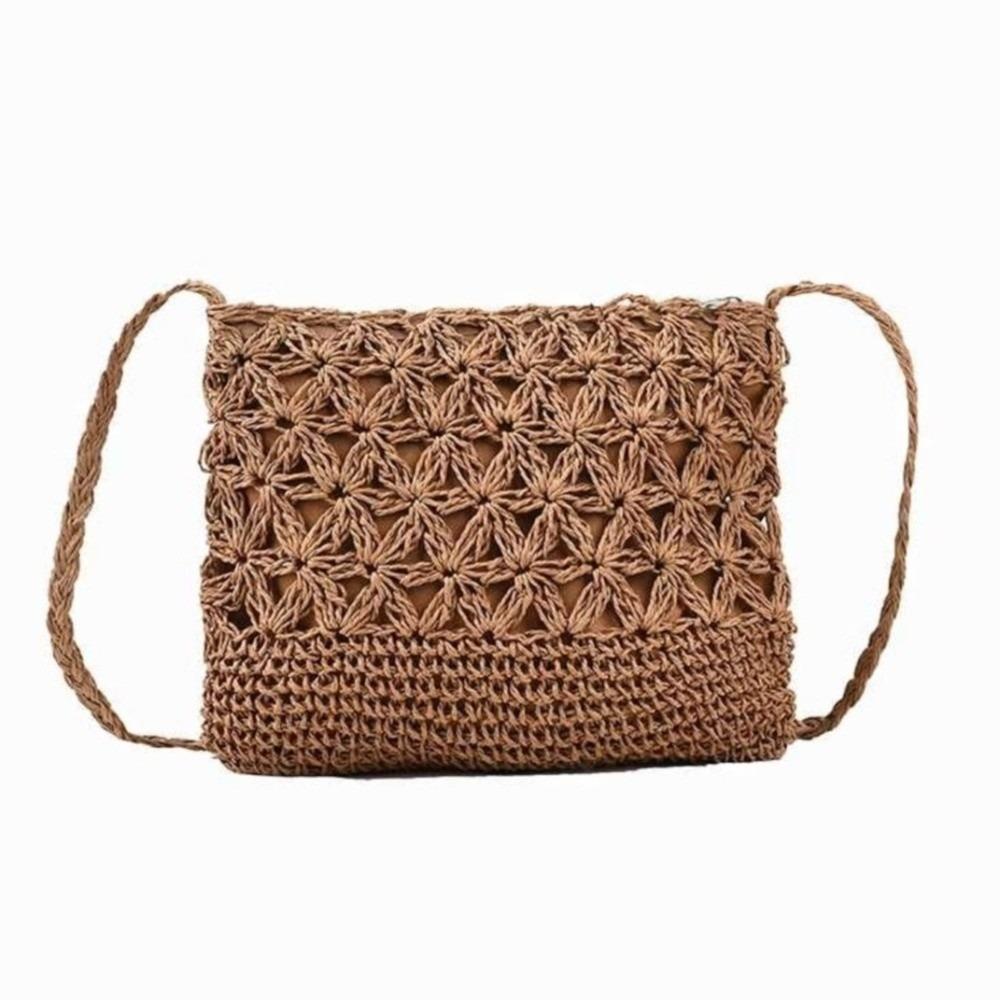 

New Straw Woven Crossbody Bag Lightweight Beige Khaki Beach Shoulder Bag Hollow Style Ladies Woven Pouch for Vacation