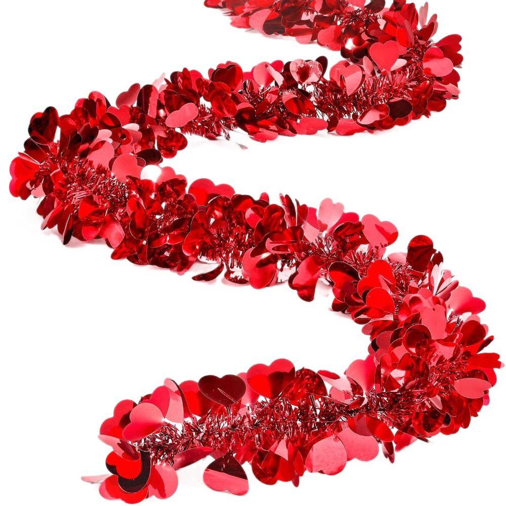 Dense 2M Heart Tinsel Garland DIY Love Sequins Valentines Garland Decorative Garland Ceiling Decor Hanging Decor Indoor Outdoor