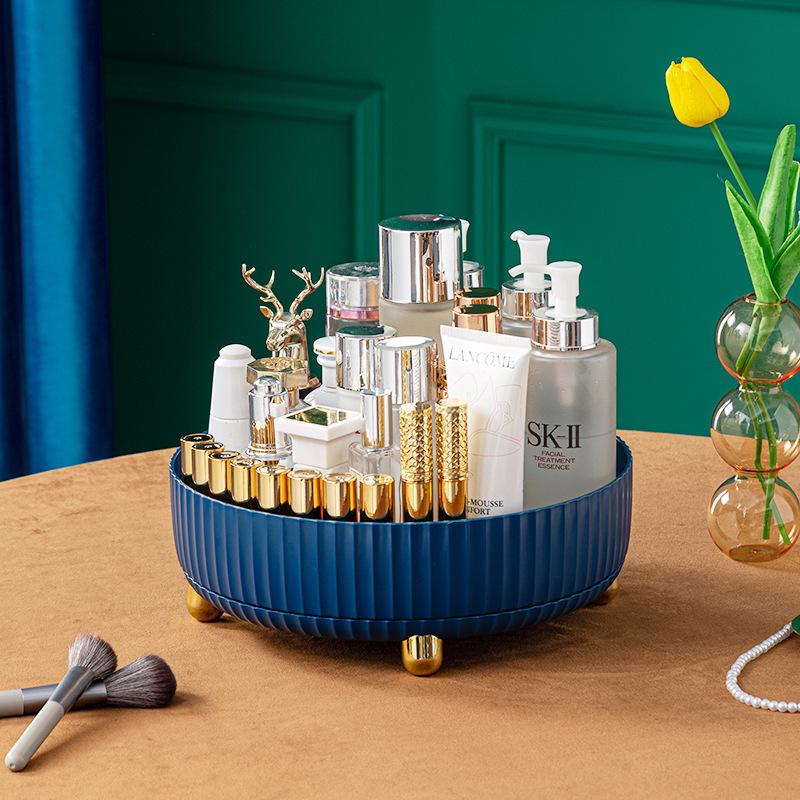Organisateur de vanité rotatif: Support pour pinceaux de maquillage, Plateau de rangement pour rouges à lèvres et soins de la peau