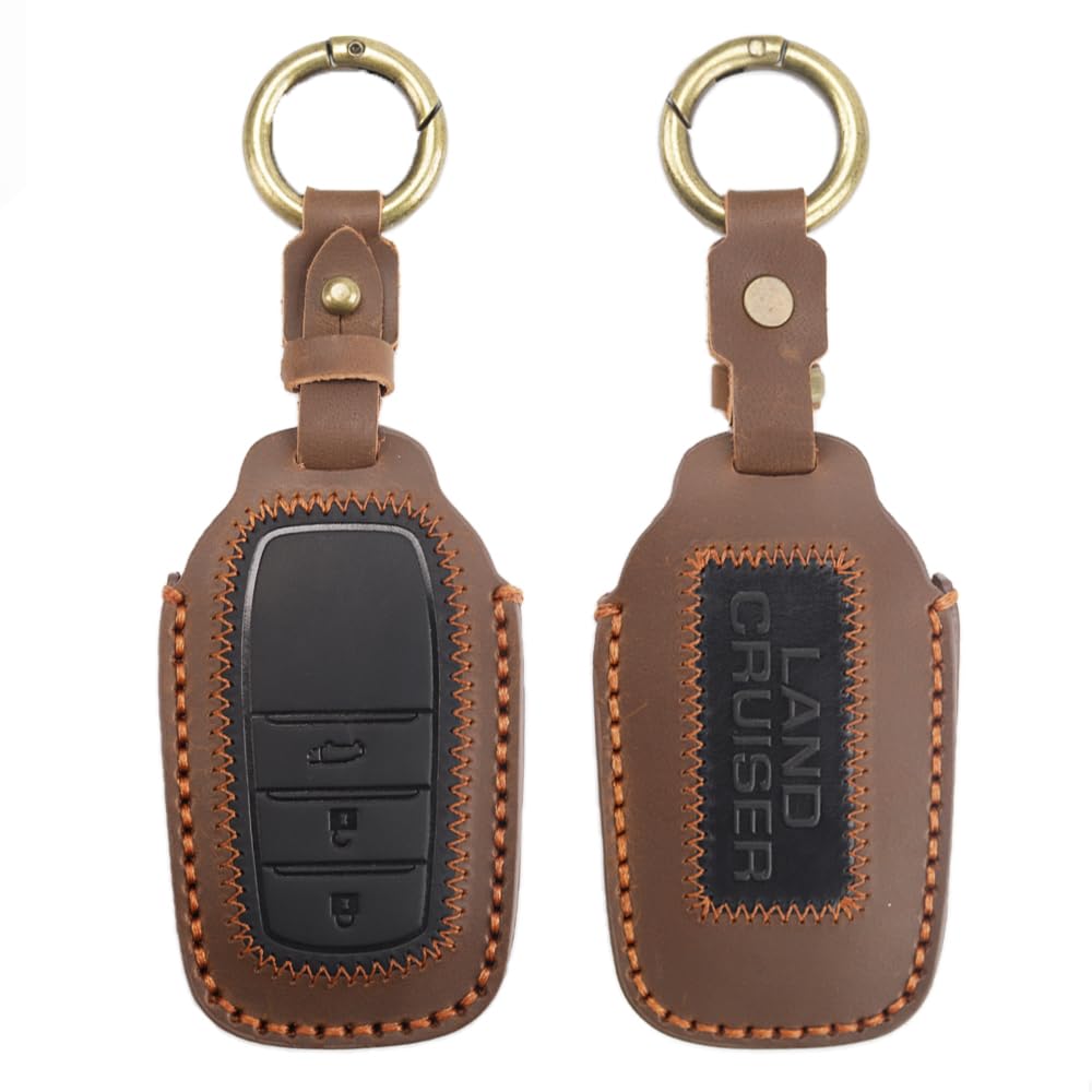 SAWAKAKI Toyota New Land Cruiser 250 Series Exclusive Key Case Smart Key Cover Key Holder 3 Buttons with Logo Leather Key Holder Drop Prevention