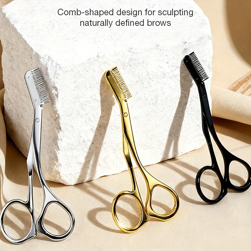 High-End Stainless Steel Built-in Eyebrow Scissors, High Hardness Sharp Blades, Ergonomic Design, Precision Grooming Tool for Fine Eyebrow Trimming, A