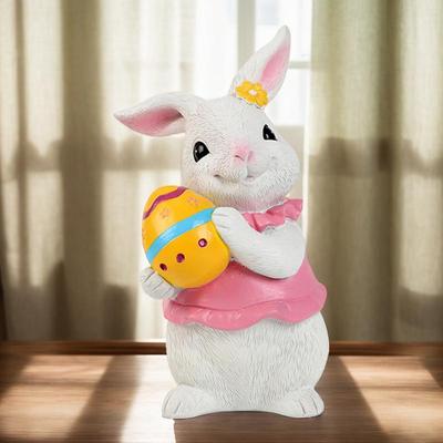 Easter Bunny Ornament Cute Cartoon Resin Figurine Rabbit Holding Egg/carrot Ornament Spring Holiday Home Decor