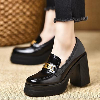 Scarpe singole da tavola impermeabili alla moda in vernice con suola spessa da donna, nuove per la primavera, piccolo uomo, rialzo, temperamento, tacco spesso, tacco alto, pelle