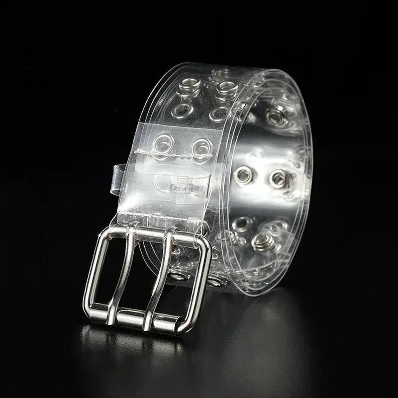 Summer Waistband Transparent Two Row PVC Belt Laser Square Pin Buckle Multi Hole Belts Accessories for Women Creative Gifts