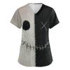 Women's Halloween Print Scrub Top – Short Sleeve V-Neck with Pocket and Side Slits for Professionals
