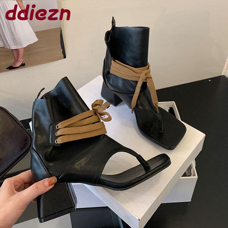 Fashion Fashion Lace Up Women Ankle Boots With Heels Footwear Open Toe Ladies Gladiator Sandals Booties Female Flip Flops Pumps Shoes