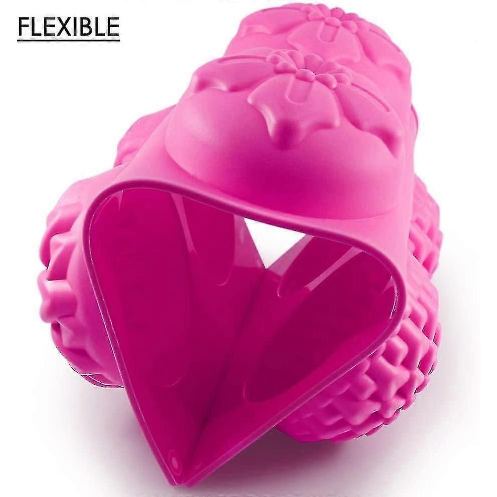 6-cavity Silicone Flower Shape Cake Molds,3 Packs Fondant Shape Decorating Ice Cube Trays Purple Blue Pink