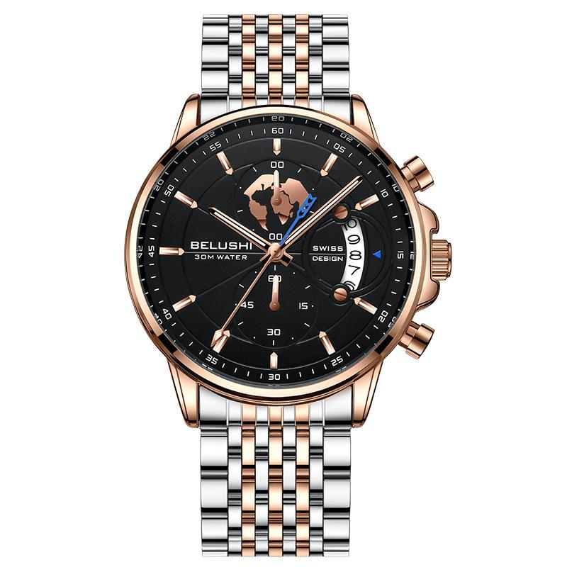Mode Business Dreiaugen-Chronograph Leder Leuchtendes Uhrwerk Stahlarmband Personalisierte Uhr Herren Wasserdichte Quarz Uhr