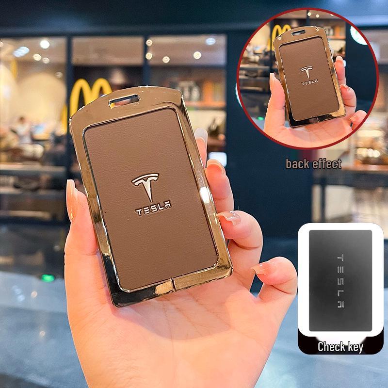 Tesla Card Key Case Model Y & 3: 2024 Leather & Metal Protective Shell Buckle Accessories Bagged
