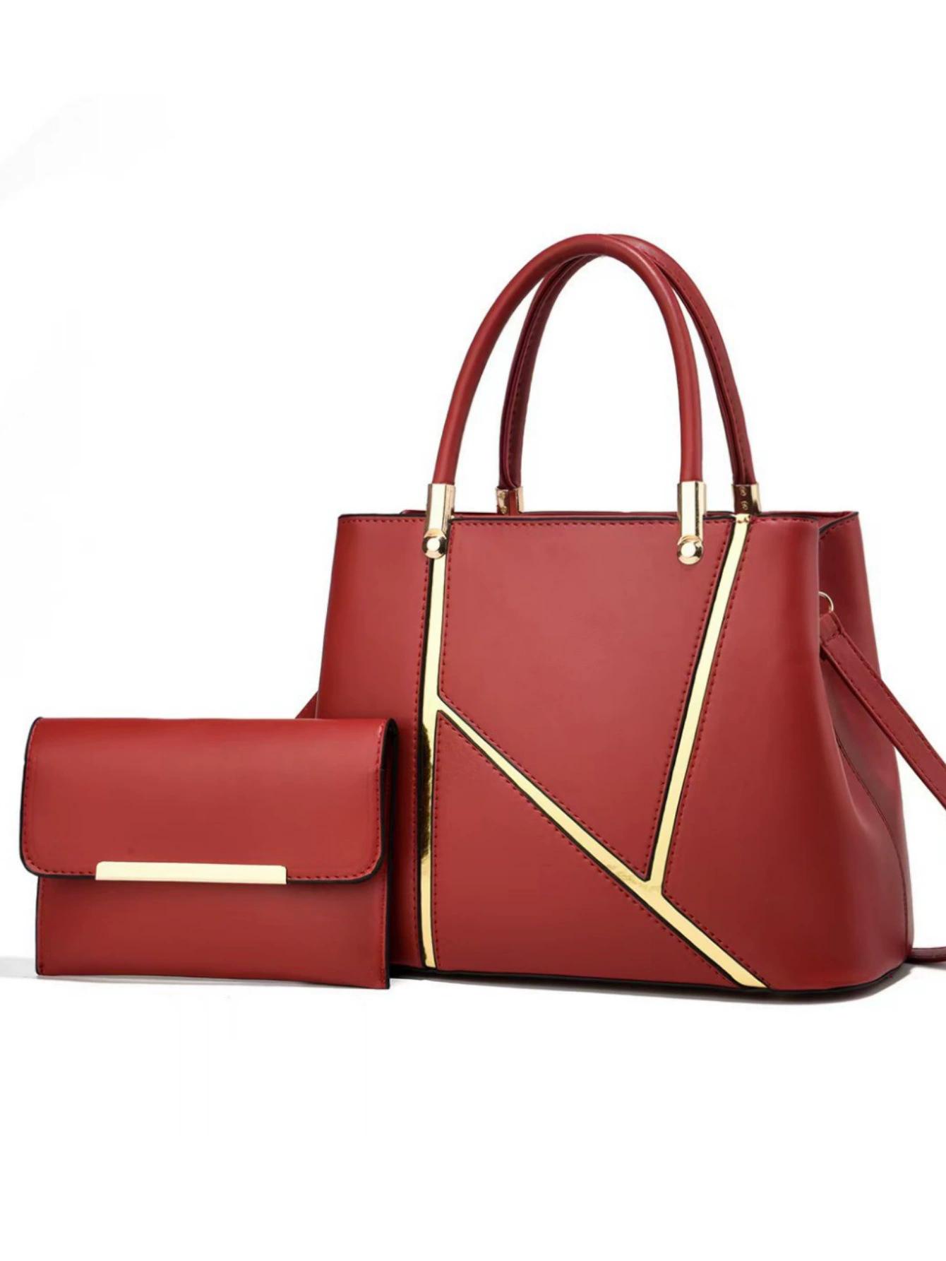 

Women 2 Pieces Handbag Set, Fashion Textured Glossy Shoulder Tote Bag, Oblique Span Crossbody Purse for Daily Work