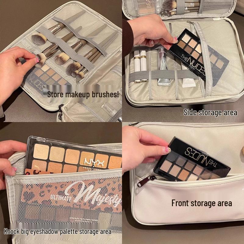 Large Capacity Cute Women's Makeup Bag - Portable Travel Cosmetic Organizer with Brush Partition