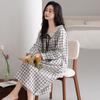Pajamas Women'S Pure Cotton Spring And Autumn Woven Cotton Gauze Thin Long-Sleeved Pajamas Skirt Cotton Loungewear