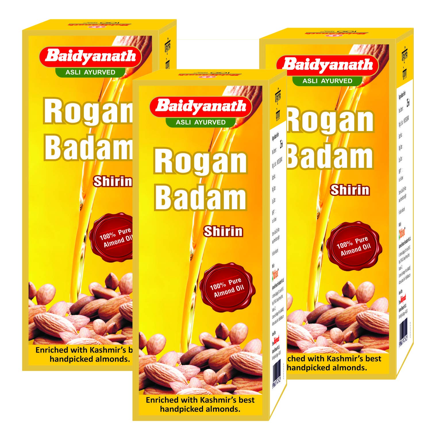 

Baidyanath Jhansi Rogan Badam Shirin Cold Pressed Almond Oil 25 ml X Pack Of 3 Pure Nourishing Oil For Skin Hair And Infant Massage