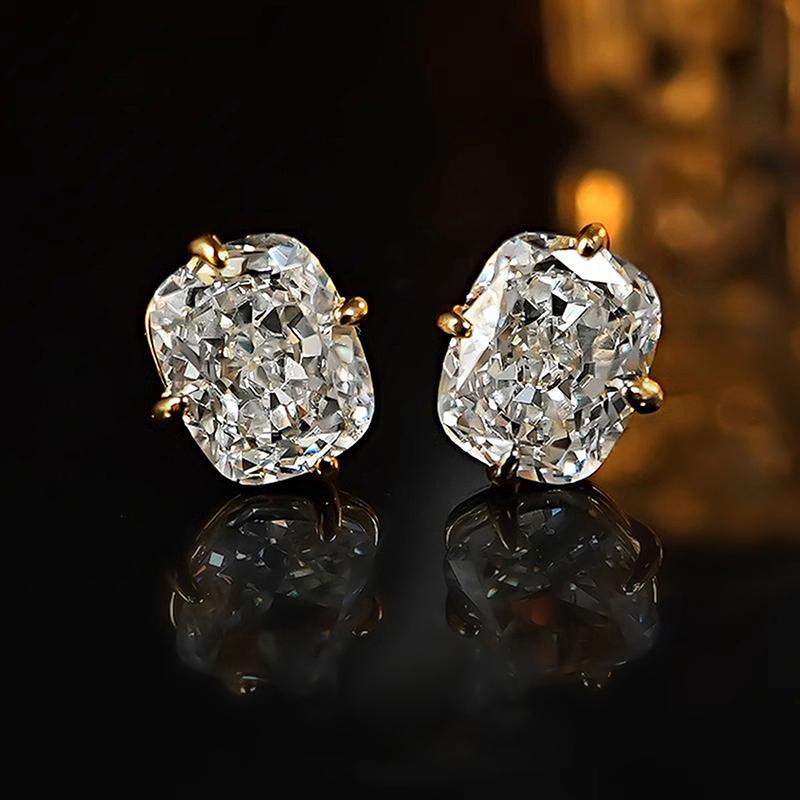 Huitan Simple Fashion Geometric Crystal Cubic Zirconia Stud Earrings for Women Gold Color Temperament female Accessories Zircon