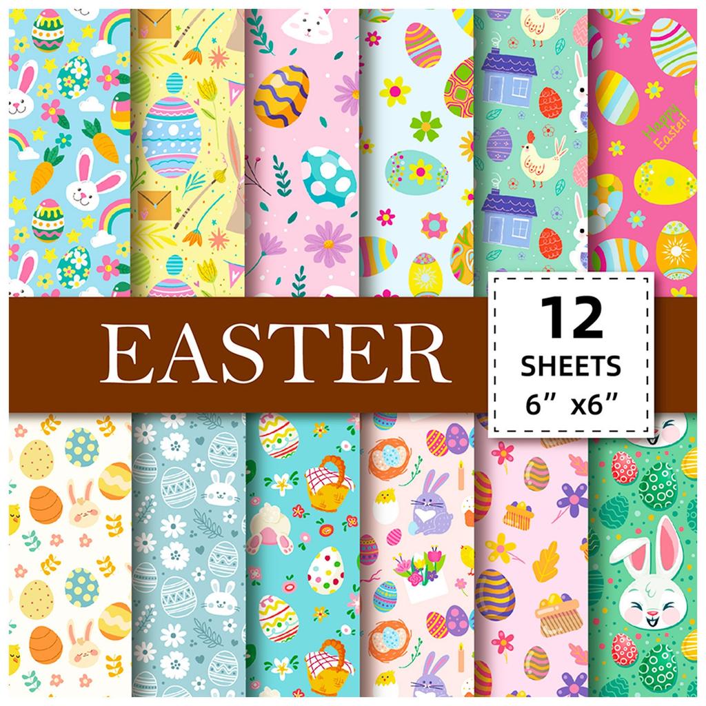 12 Stück Oster-Thema Hase Eier Verpackungsmaterial Papier Osterparty Geschenkpapier Dekorative Verpackung DIY Bastelmaterial Papier