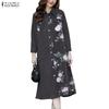 ZANZEA Women Casual Turn Down Collar Long Sleeve Loose Print Shirt Dress