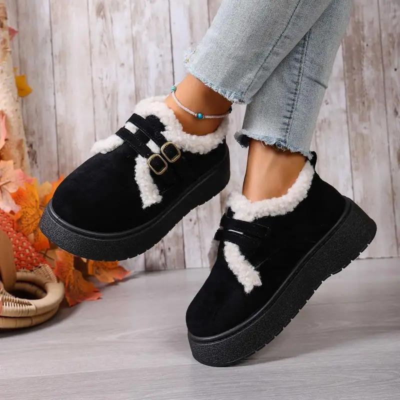 Winter Platform Warm Plush Women Snow Boots Fashion Buckle Women's Suede Ankle Boots Comfortable Thick Bottom Furry Casual Shoes
