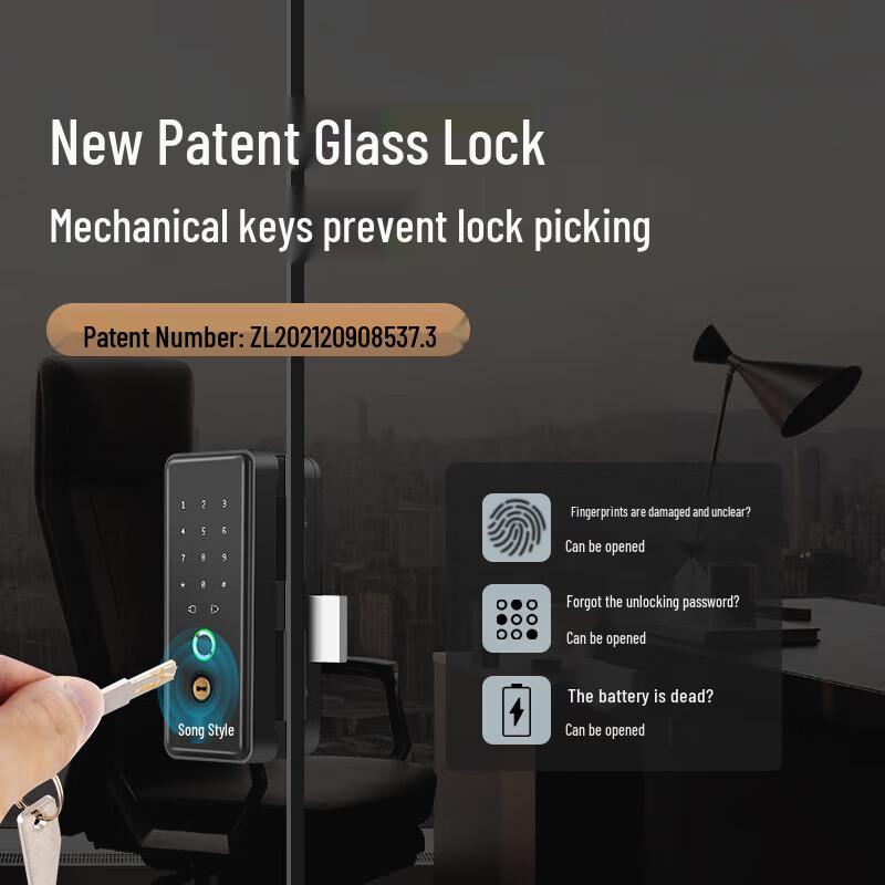 GEPAD Smart Fingerprint Glass Door Lock CN plug (adapter included)