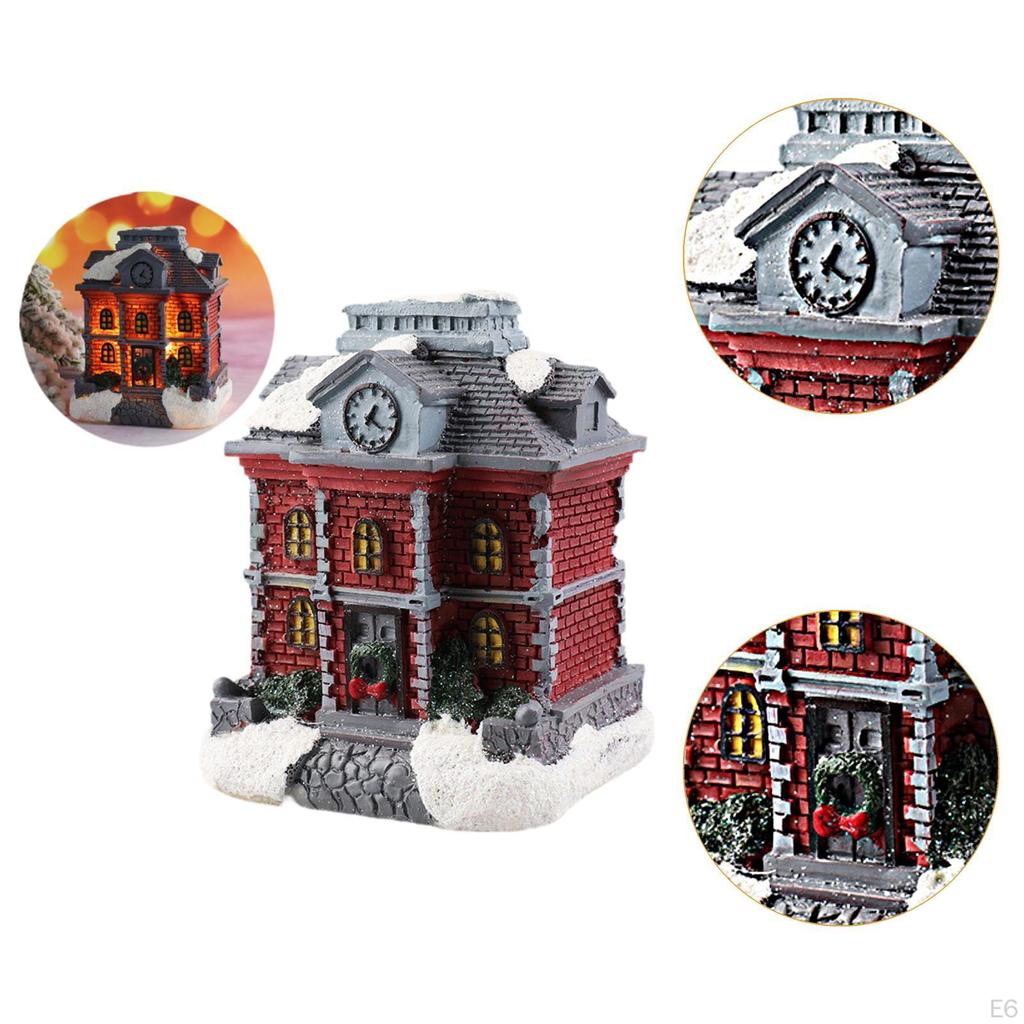 2 Pieces Lighted Christmas Village Figurines Tabletop Decorations House Sculptures for