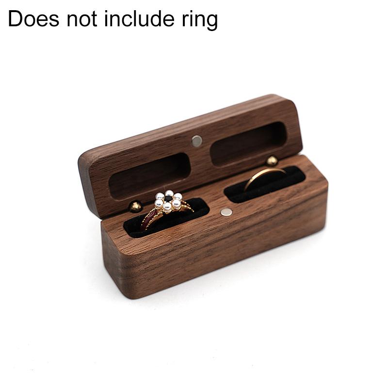 1PC Ring Earring Holder for Wedding Proposal Soft Lining Double Slot Walnut Wooden Romantic Ring Box Gift Display Packaging Case