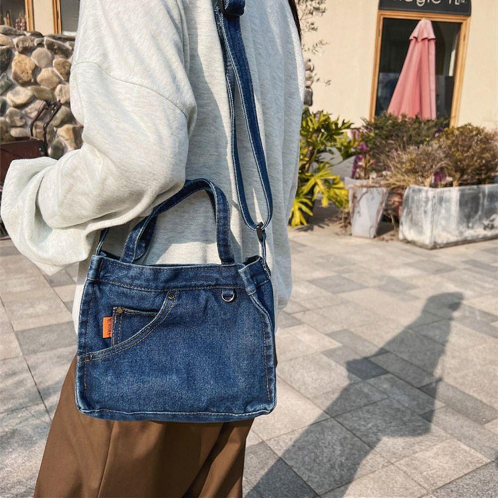 Холщовая сумка-тоут большой вместимости Простая тканевая сумка на плечо Модная джинсовая сумка кроссбоди Унисекс 1198₽