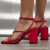 Damen einfache quadratische Zehenpartie dicker Absatz offene Zehen mit Sommer-Sandalen und vielseitige Strandurlaubs-High Heels