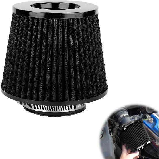 Clamp-on Air Intake Filter, 3/3.5/4 Inch High Flow Vehicle Engine Air Filters Replacement, Washable & Reusable Round Tapered Cone Filters for Cars