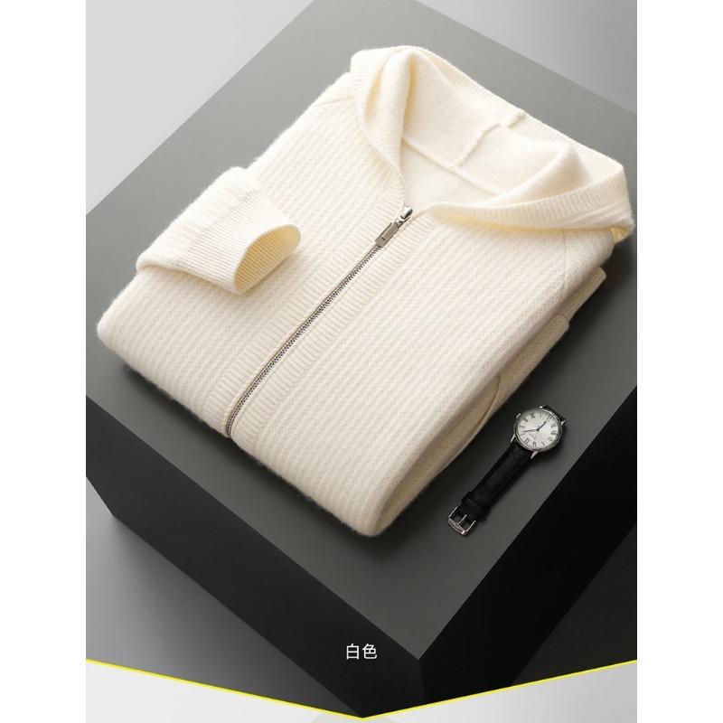 Felpa Cardigan con Zip Spessa da Uomo Maglione Lavorato a Maglia in Lana Merino Casual Larga Autunno Inverno Felpa Calda Giacca a Manica Lunga