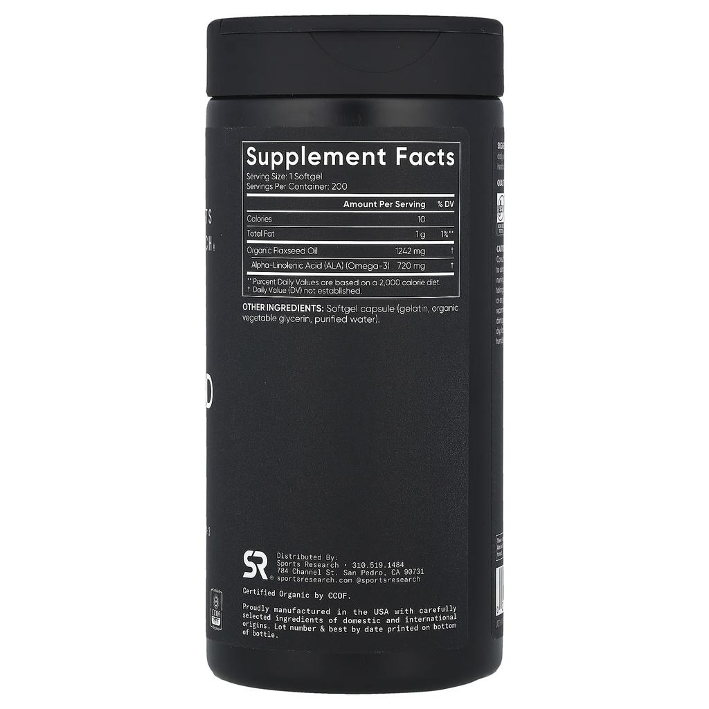 Sports Research Flaxseed Oil, 200 Softgels