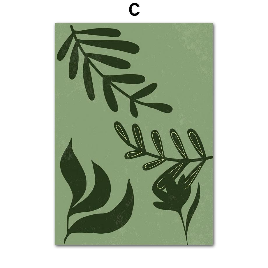 Geometric Green Woman Portrait Lines Plants Leaf Posters Prints Canvas Painting Wall Art Pictures For Living Room Home Decor