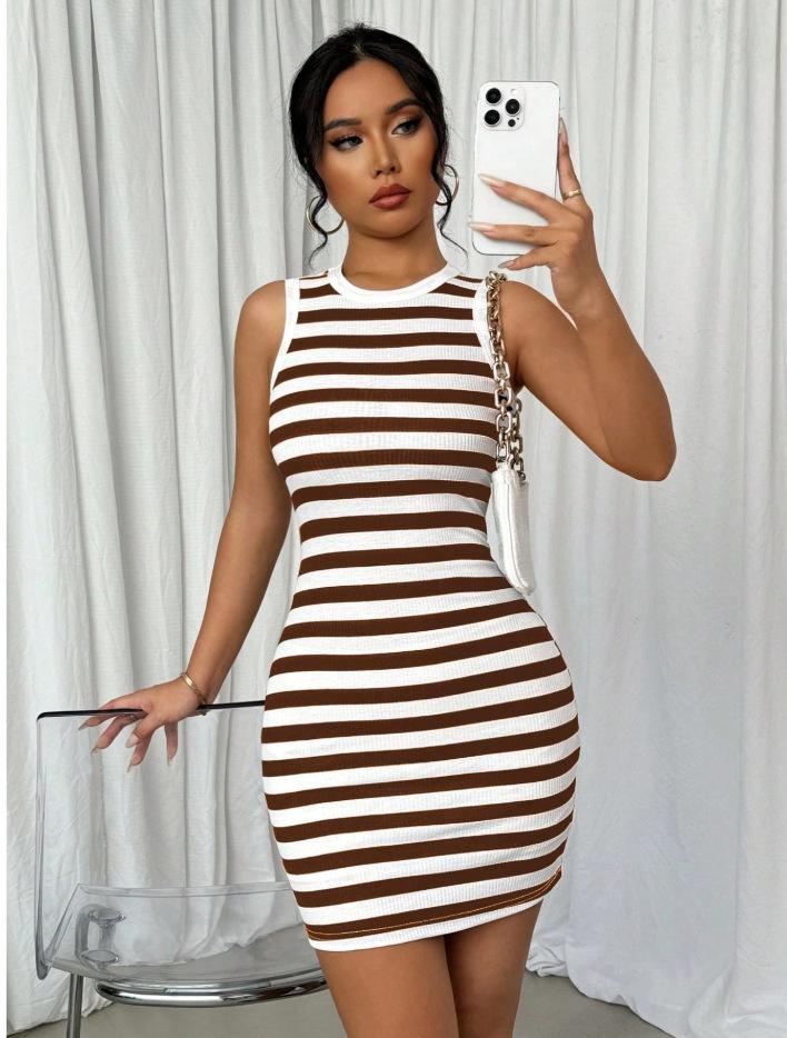 Europe Stripe Color Block Knit Dress - Trendy & Sexy Women's Fashion