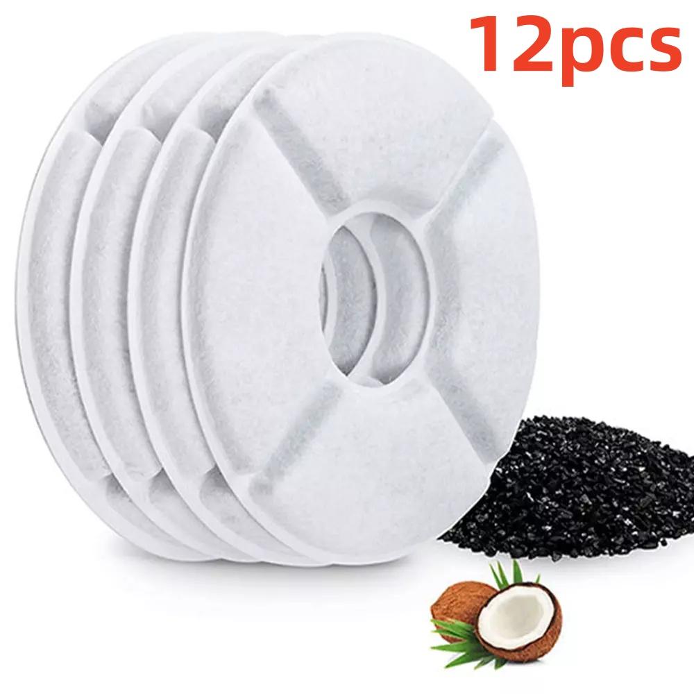 12Pcs Cat Water Fountain Activated Carbon Replacement Filter For 1.6L Automatic Pet Cat Water Fountain Dog Water Dispenser