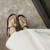 Fashion Elegant Metal Flower Decoration Flat Sandals Women Sexy Clip Toe Ankle Buckle Designer Flip Flops Comfort Soft Sole Beach Shoes