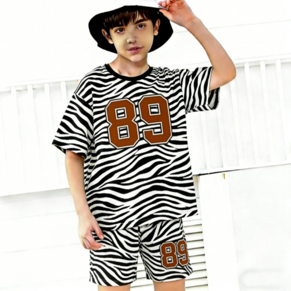 Number Zebra Colored Printed Men's T-shirt and Shorts 2 Piece Set Summer Casual Outfit for Men's and Women's Clothing Top