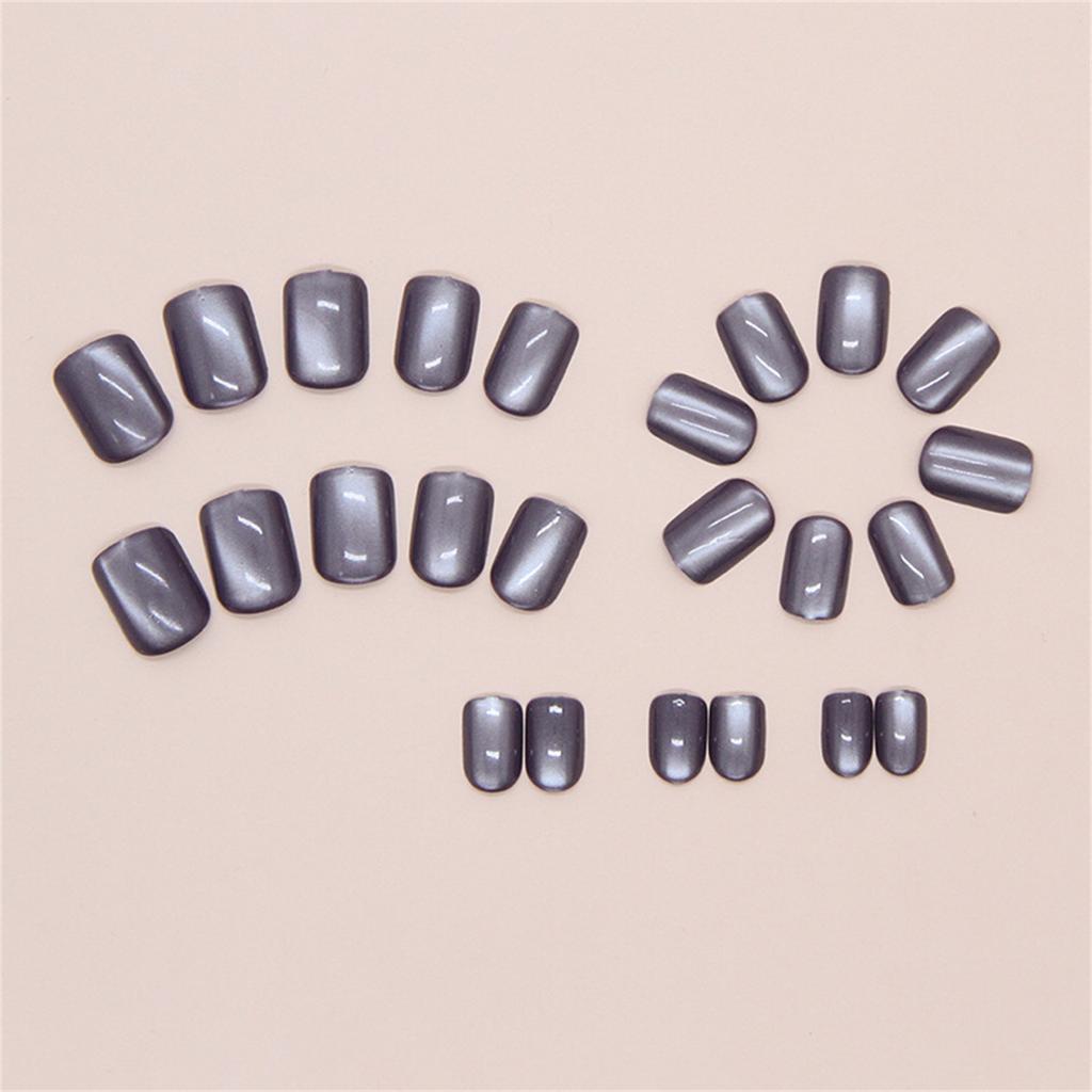 24 Pieces Press on Nail Gray Purple Cat Eye Short False Nail Easy To Apply Fashionable Manicure For Busy Women