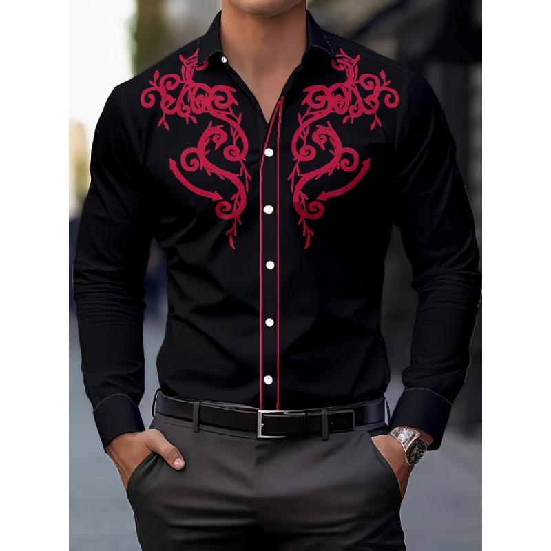 Camicia da Uomo con Stampa Floreale, Casual Traspirante con Collo a Revers e Bottoni, Manica Lunga per la Primavera, Abbigliamento da Uomo, Camicia Formale da Uomo