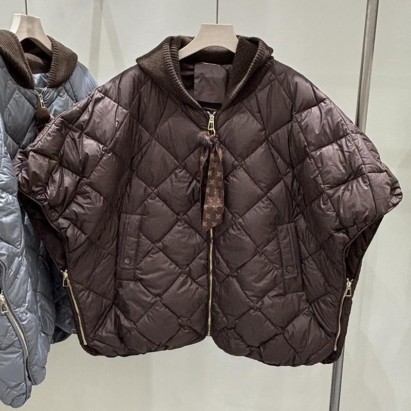 Womens Lightweight Hooded Down Vest Cape Coat 50% Duck Fill Loose Fit Winter Daily Wear