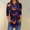 Women's Fashion Loose Button Collar Halloween Print Long Sleeve T-Shirt Top Pullover