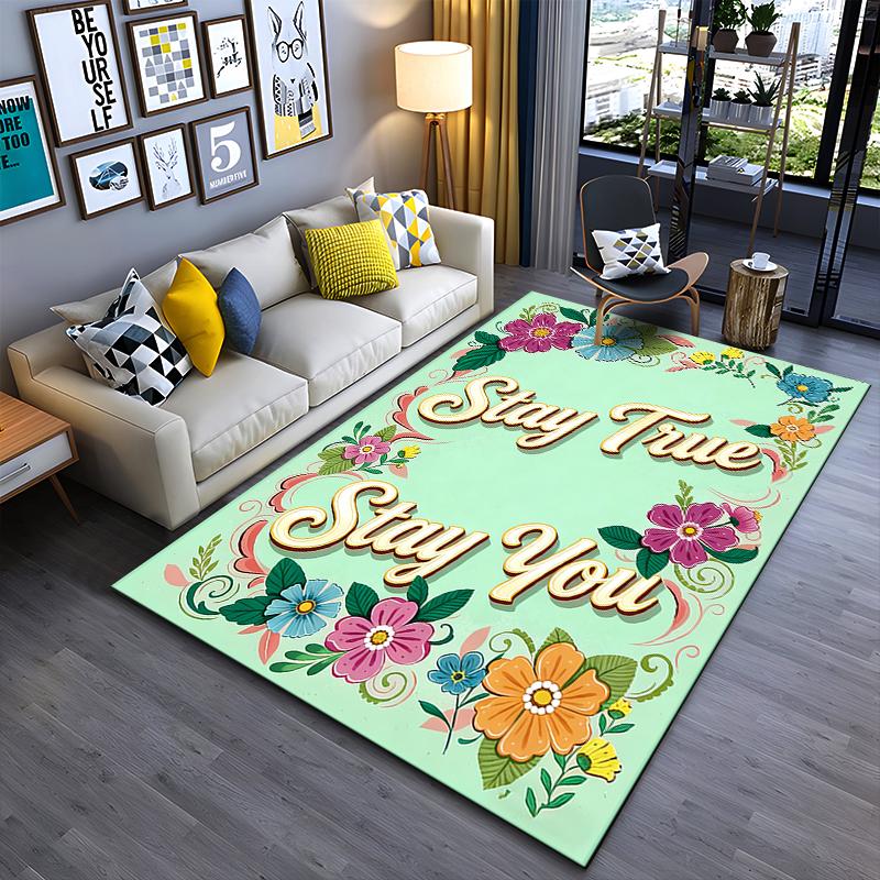 Stay True Stay You Floral Pattern Carpet - Green Background Design Suitable for use as an anti-slip for living room bedroom sofas 40x60cm( 15x23in )