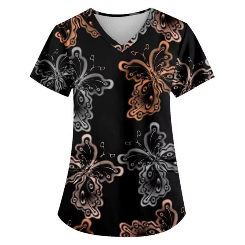

Butterfly Workwear Больничная футболка Медицинская форма Медсестра Клиника Топы для медсестер Блузка с коротким рукавом для сиделок Работающая женская медицинская одежда XXL