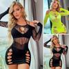Stripper Nightdress Hollow Out Solid Color Backless Halter Neck Holes Slutty Bodycon Mini Length Women Club Dress Women Garment